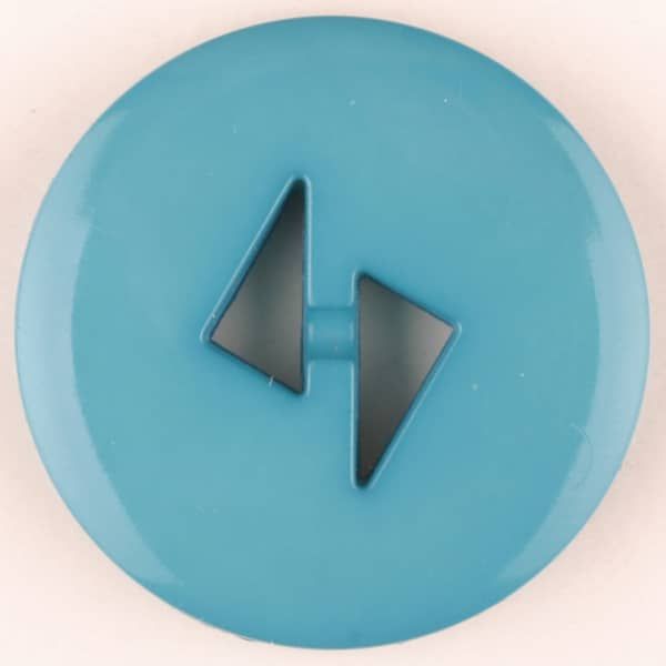 Teal polyamide button with triangular buttonholes