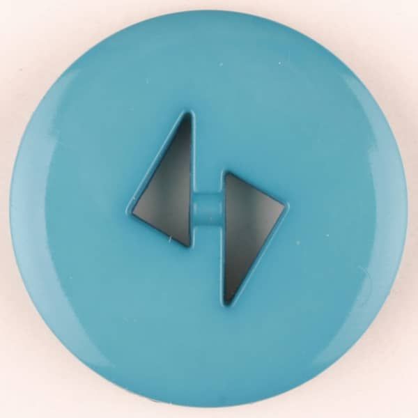 Teal polyamide button with triangular buttonholes