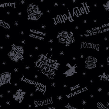 HARRY POTTER: Shadow Words-Black (1/4 Yard)