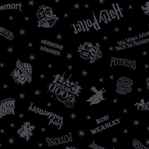 HARRY POTTER: Shadow Words-Black (1/4 Yard)