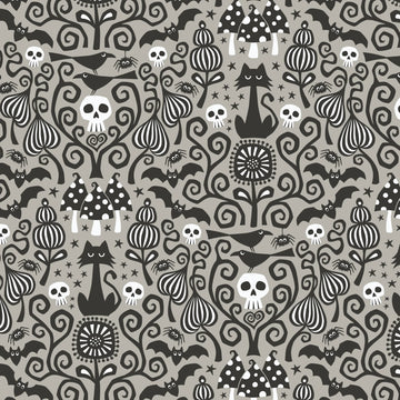 GOTHIC WHIMSY: The Black Cat-Black/Gray (1/4 Yard)