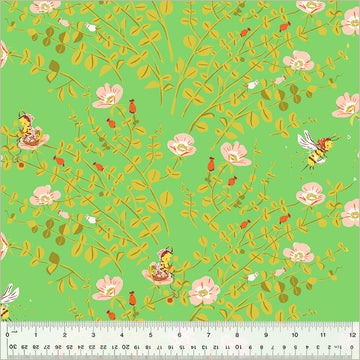 Heather Ross STUDIO EDIT: Nanny Bee-Green (1/4 Yard)