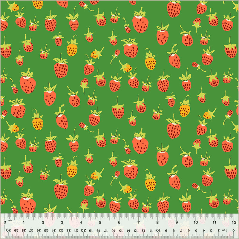 Heather Ross STUDIO EDIT: Strawberries-Green (1/4 Yard)