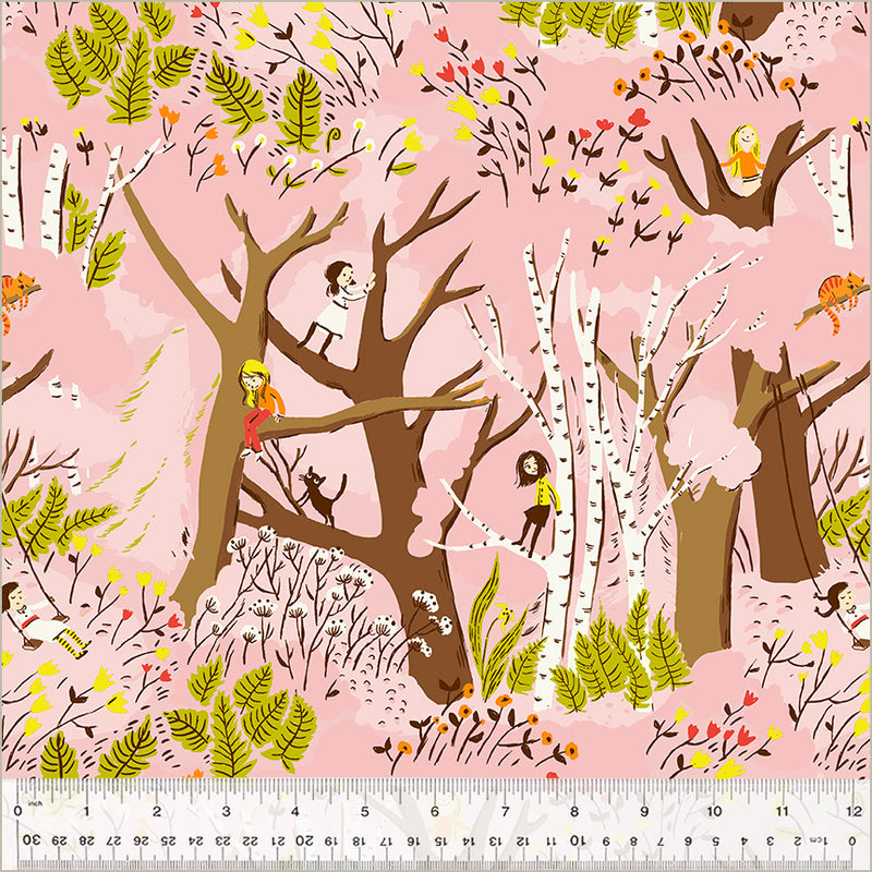 Heather Ross STUDIO EDIT: Girls in Trees-Pink (1/4 Yard)