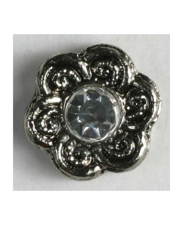 Flower-shaped rhinestone button 11mm Antique Silver