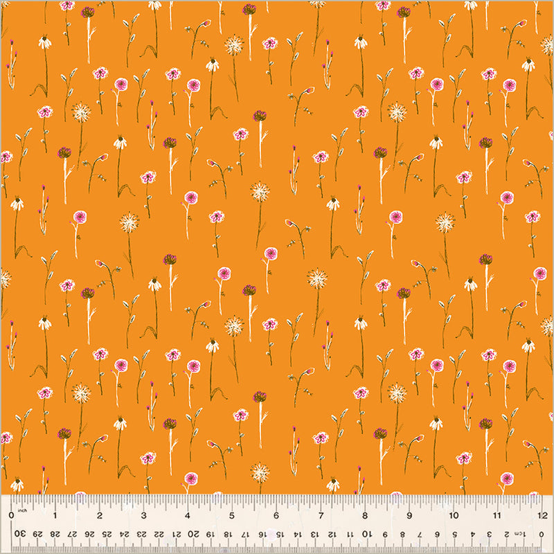 Heather Ross STUDIO EDIT: Wildflowers-Orange (1/4 Yard)