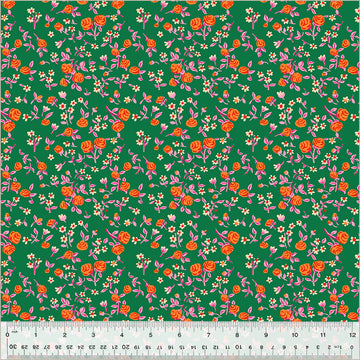 Heather Ross BY HAND: Mousy Floral-Emerald (1/4 Yard)