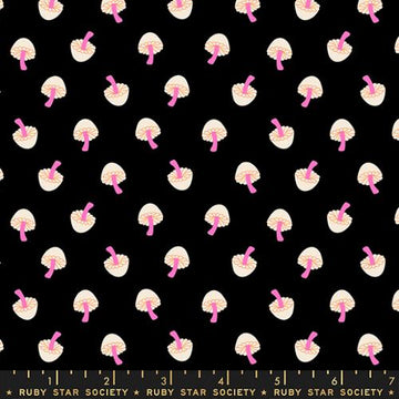 Tiny Frights: Mushroom Black (1/4 Yard)