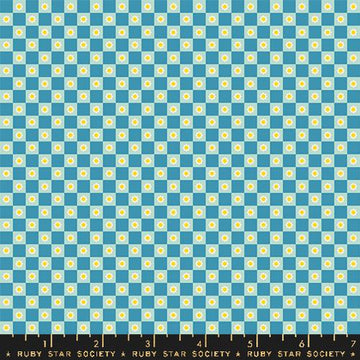Ruby Star Society ANIMAL ANIMAL: Flower Check-Vintage Blue (1/4 Yard)
