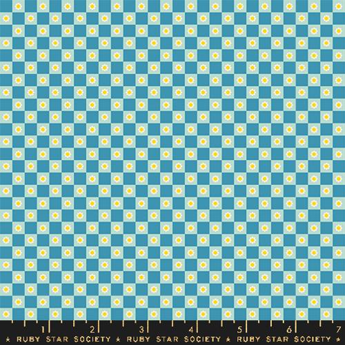 Ruby Star Society ANIMAL ANIMAL: Flower Check-Vintage Blue (1/4 Yard)