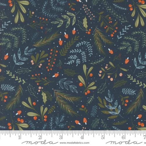 PURRFECT CHRISTMAS: Holly and Pine Florals-Midnight (1/4 Yard)