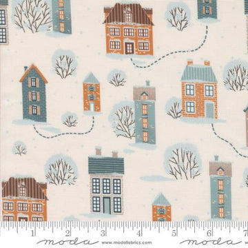 PURRFECT CHRISTMAS: Snowy Town Landscape-Peral (1/4 Yard)
