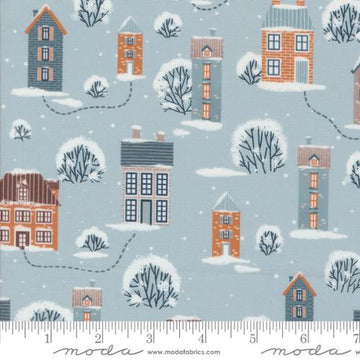 PURRFECT CHRISTMAS: Snowy Town Landscape-Sky (1/4 Yard)