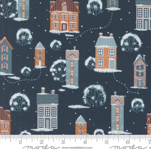 PURRFECT CHRISTMAS: Snowy Town Landscape-Midnight (1/4 Yard)