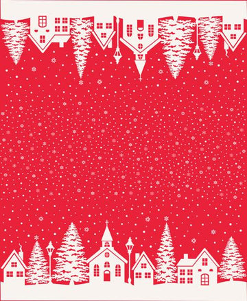 BUON NATALE: Christmas Village Double Boarder-Pomegranate 1-Yard Cuts
