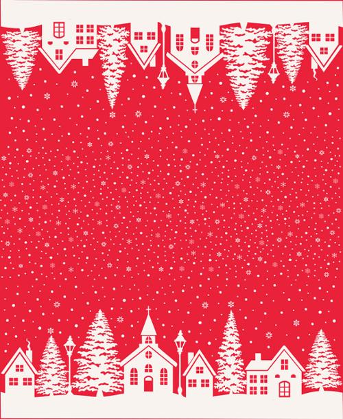 BUON NATALE: Christmas Village Double Boarder-Pomegranate 1-Yard Cuts