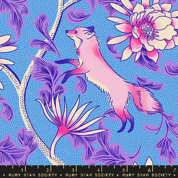 Ruby Star Society GLOW GARDEN: Fox Bloom-Lindley Blue (1/4 Yard)