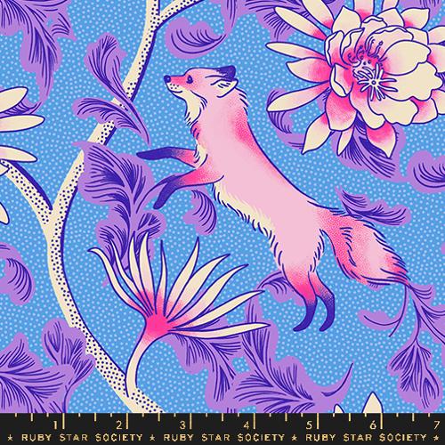Ruby Star Society GLOW GARDEN: Fox Bloom-Lindley Blue (1/4 Yard)