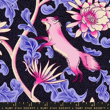 Ruby Star Society GLOW GARDEN: Fox Bloom-Black (1/4 Yard)