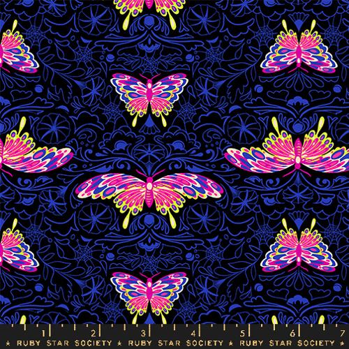 Ruby Star Society GLOW GARDEN: Morning Moth-Black (1/4 Yard)