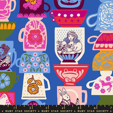 Ruby Star Society HELLO ALICE: Tea Party-Blue Ribbon (1/4 Yard)