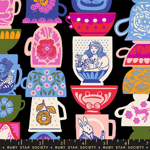 Ruby Star Society HELLO ALICE: Tea Party-Black (1/4 Yard)