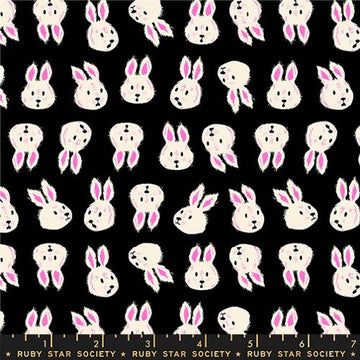 Ruby Star Society HELLO ALICE: Rushing Rabbit-Black (1/4 Yard)