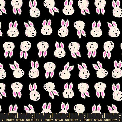 Ruby Star Society HELLO ALICE: Rushing Rabbit-Black (1/4 Yard)