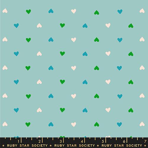 Ruby Star Society BEST DAY EVER: Hearts-Turquoise (1/4 Yard)