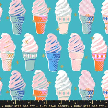 Ruby Star Society BEST DAY EVER: Ice Cream-Metallic Turquoise (1/4 Yard)