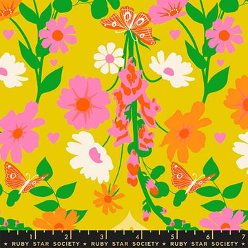 Ruby Star Society BEST DAY EVER: Foxgloves & Butterflies-Golden Hour (1/4 Yard)