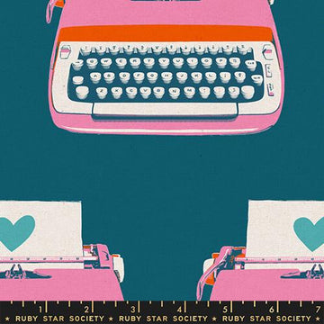 Ruby Star Society BEST DAY EVER: Typewriter Canvas-Teal (1/4 Yard)