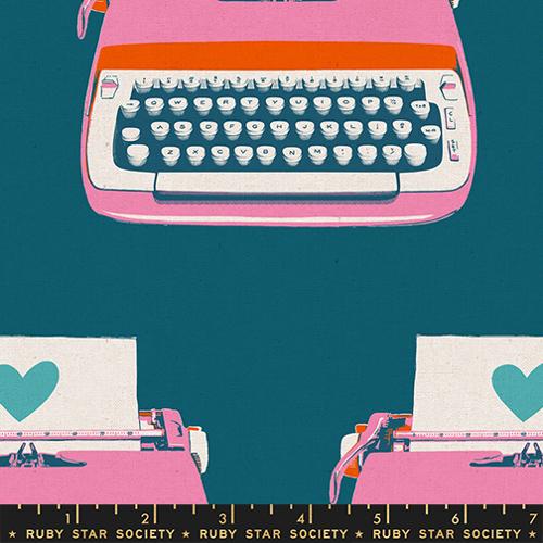 Ruby Star Society BEST DAY EVER: Typewriter Canvas-Teal (1/4 Yard)
