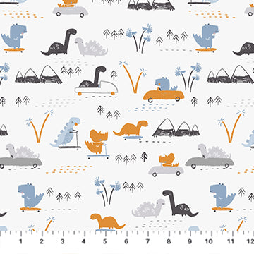 FOSSIL FOLKS: Dino Town-White (1/4 Yard)