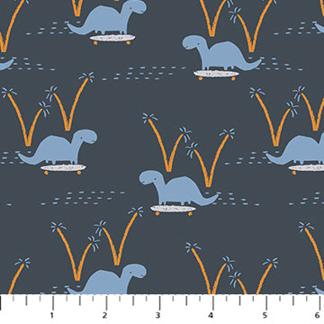 FOSSIL FOLKS: Dino Ride-Navy (1/4 Yard)