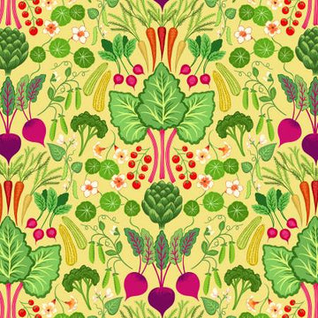 The Kitchen Garden: Vegetable Extravaganza- Yellow (1/4 Yard)