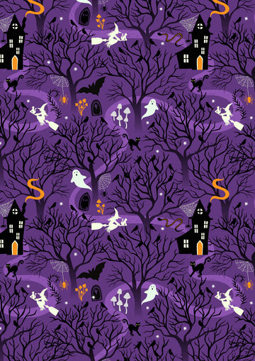 WITCHY WOODS: Witchy Woods-Spooky Purple Glow-in-the-Dark (1/4 Yard)