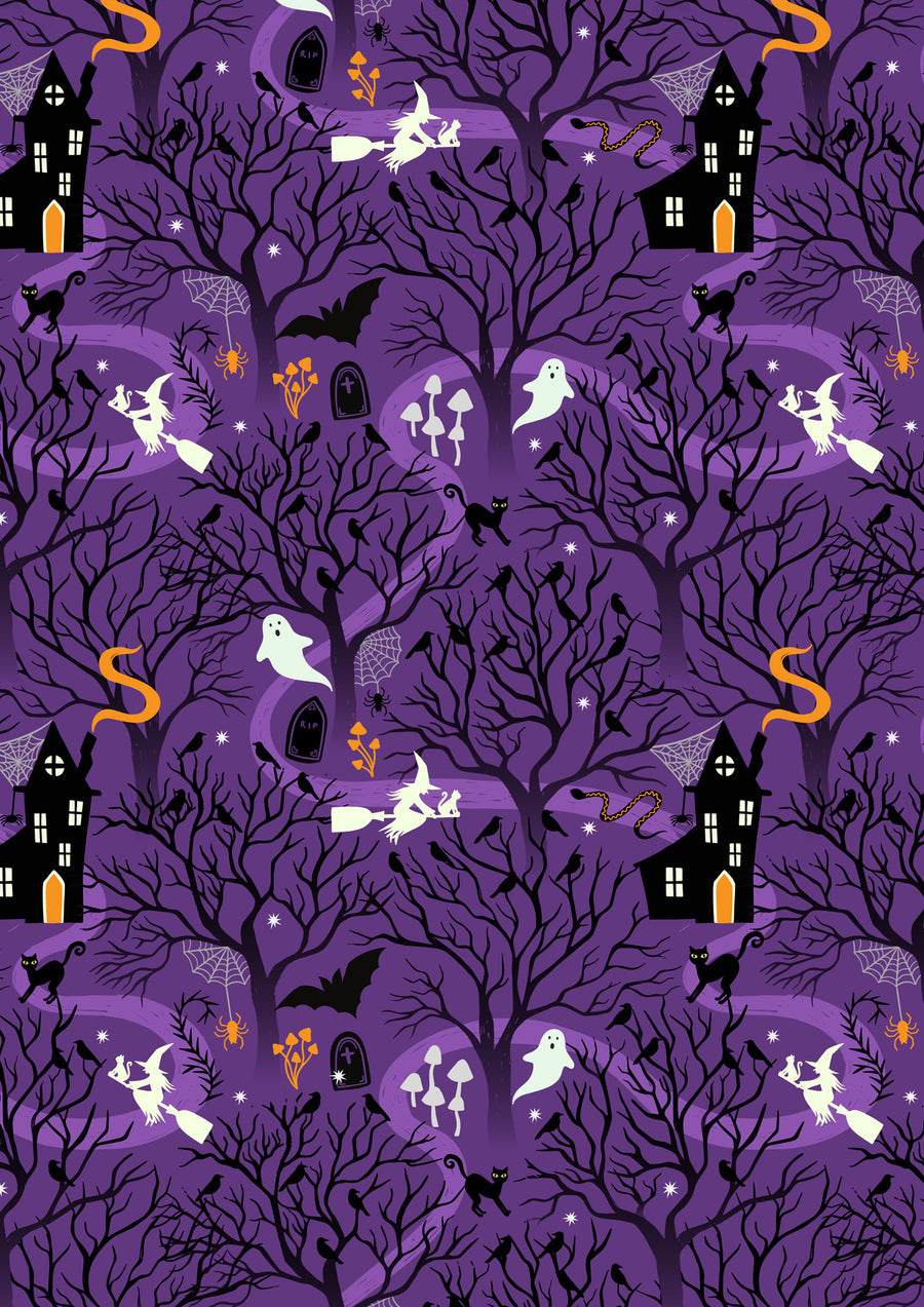 WITCHY WOODS: Witchy Woods-Spooky Purple Glow-in-the-Dark (1/4 Yard)