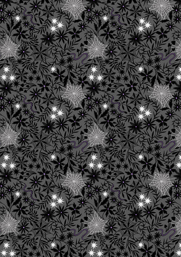 WITCHY WOODS: Floral Cobwebs-Grey Glow-in-the-Dark (1/4 Yard)