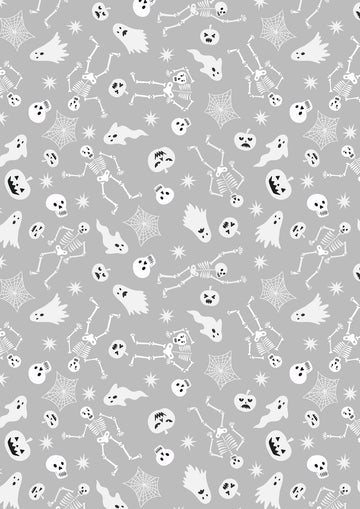 WITCHY WOODS: Spooky Friends-Ghostly Grey Glow-in-the-Dark (1/4 Yard)