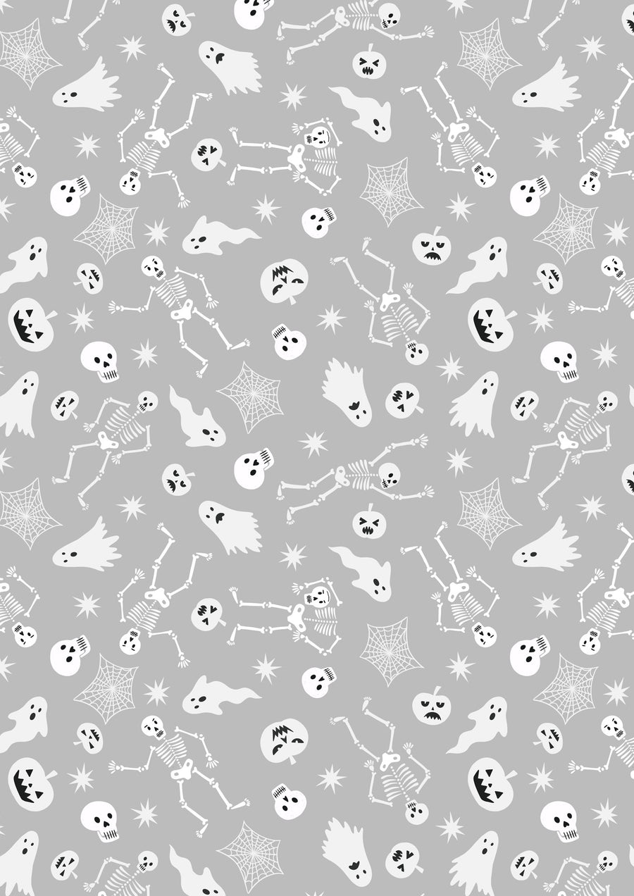 WITCHY WOODS: Spooky Friends-Ghostly Grey Glow-in-the-Dark (1/4 Yard)