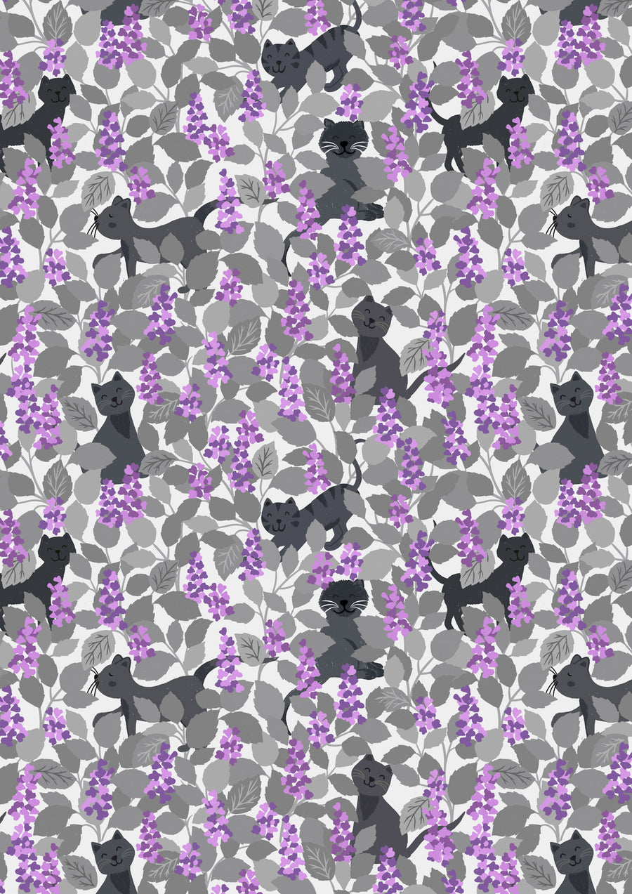 PURFECT BOOK CLUB: Catnip-Grey and Purples (1/4 Yard)