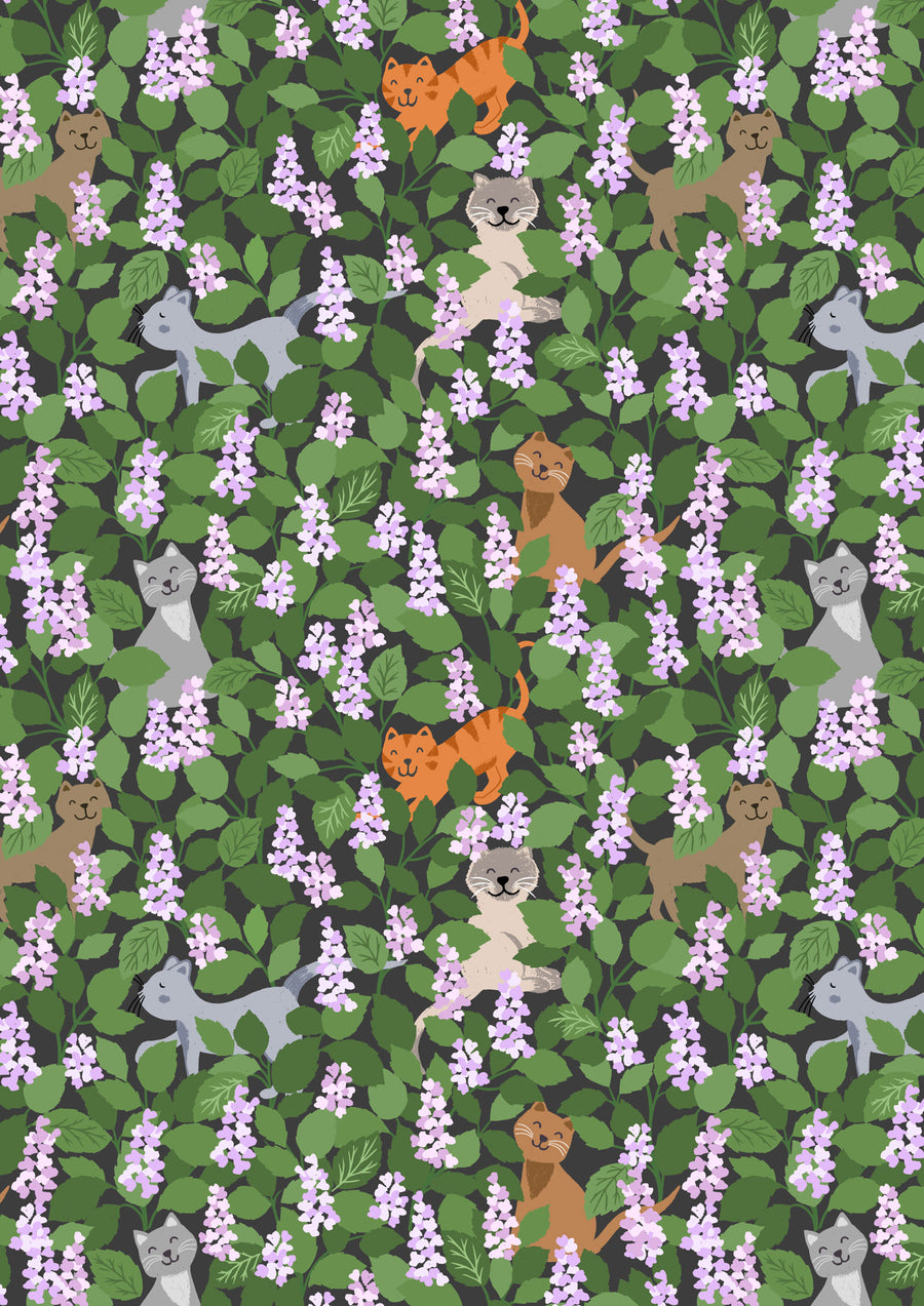 PURFECT BOOK CLUB: Catnip-Multi on Grey (1/4 Yard)