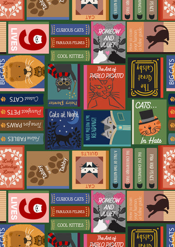 PURFECT BOOK CLUB: Cat Book Covers-Multi (1/4 Yard)