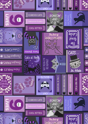 PURFECT BOOK CLUB: Cat Book Covers-Purple (1/4 Yard)