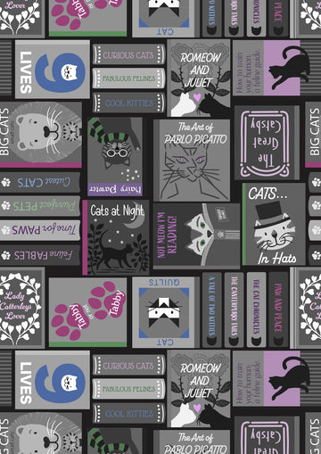 PURFECT BOOK CLUB: Cat Book Covers-Greys (1/4 Yard)