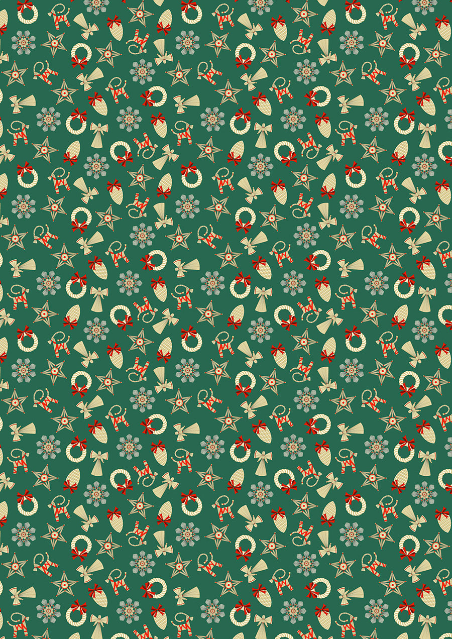 NORWEGIAN CHRISTMAS: Straw Decorations Small-Green (1/4 Yard)