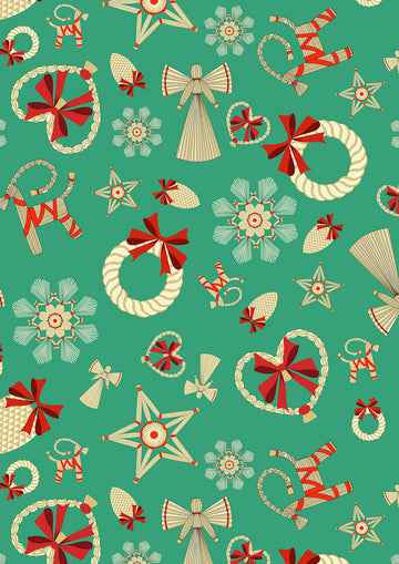 NORWEGIAN CHRISTMAS: Straw Decorations Large-Green (1/4 Yard)
