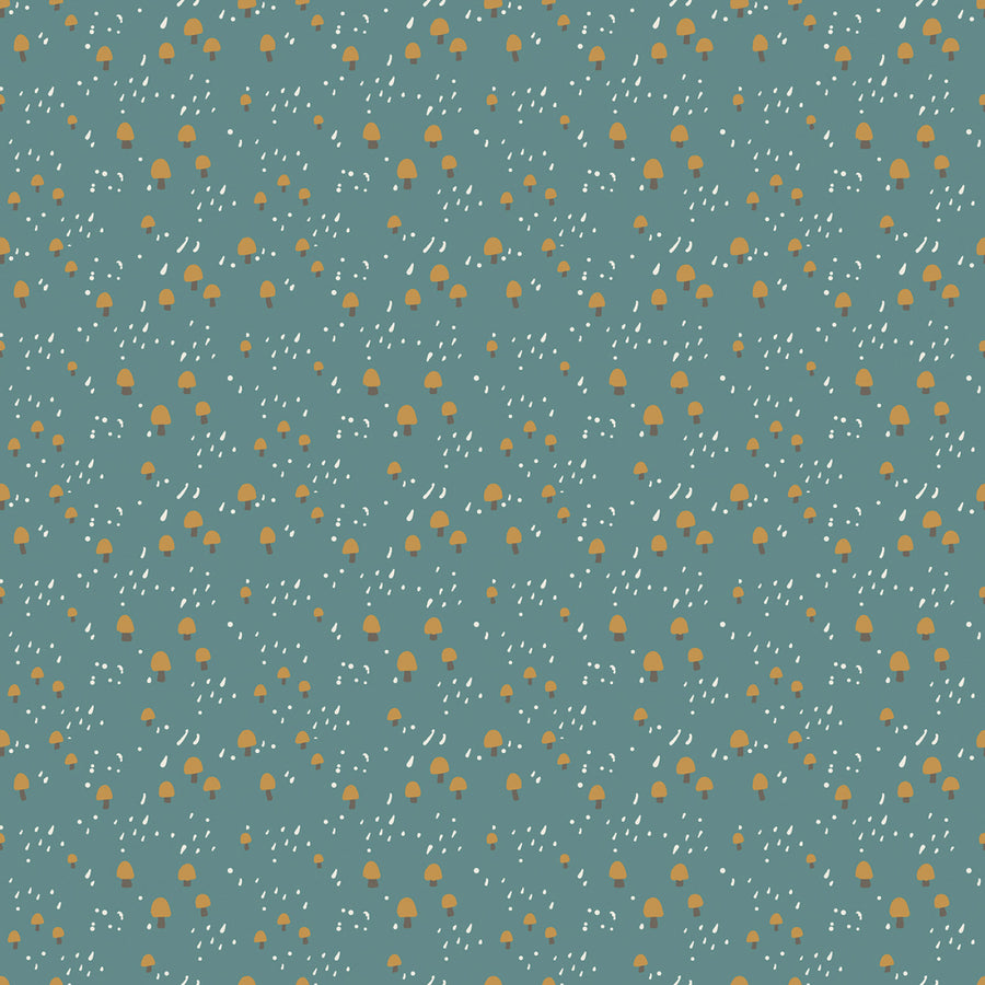 Elmer & Eloise: Mushrooms Teal (1/4 Yard)