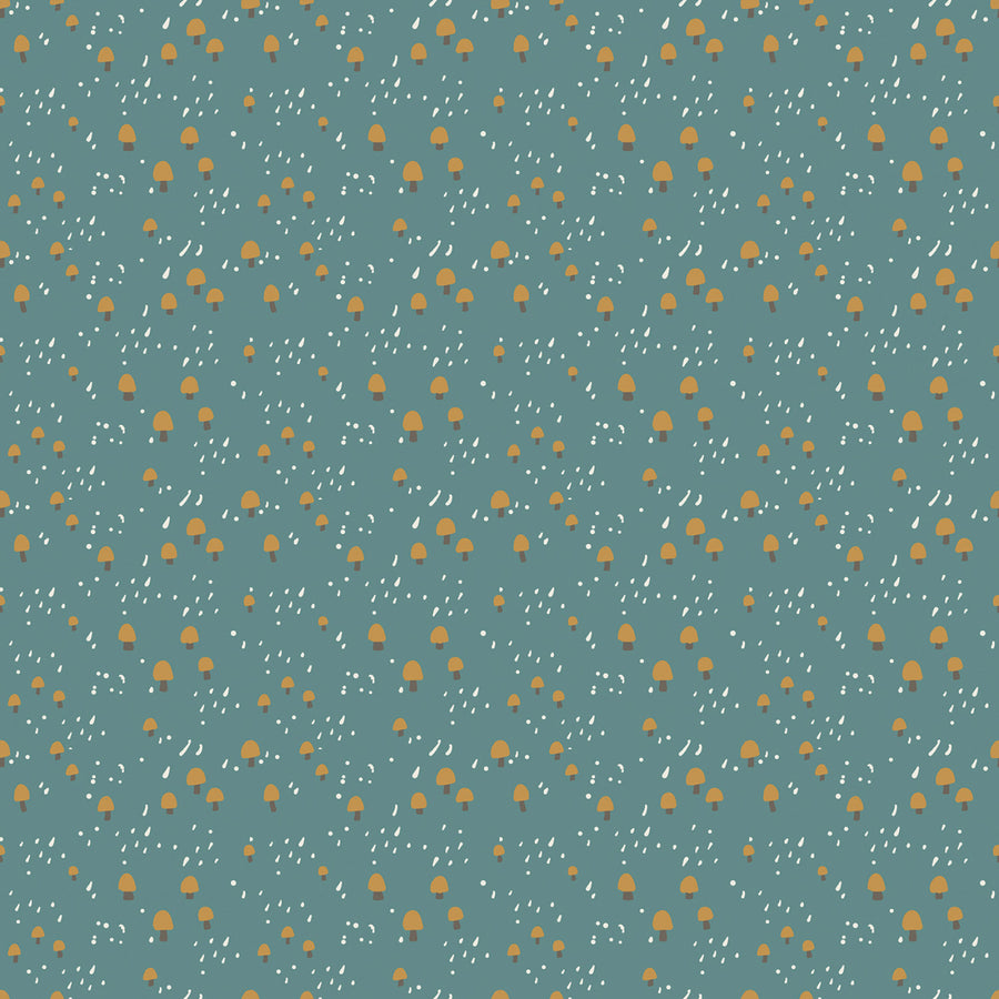 Elmer & Eloise: Mushrooms Teal (1/4 Yard)